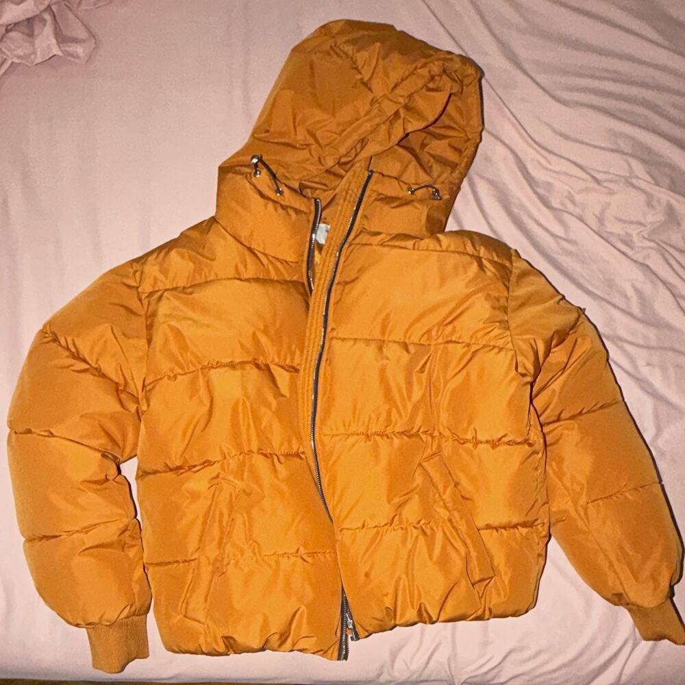 Forever 21 Women's Orange Hooded Quilted Full Zip Puffer Jacket Size M